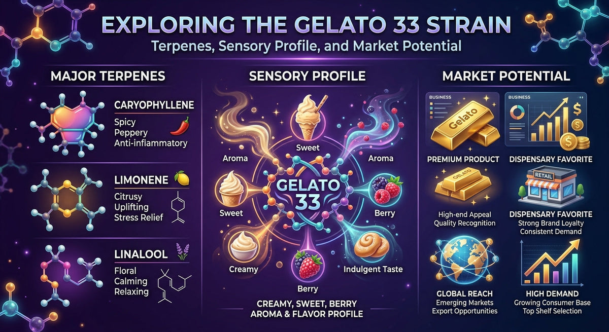 Exploring the Gelato 33 Strain: Terpenes, Sensory Profile, and Market Potential